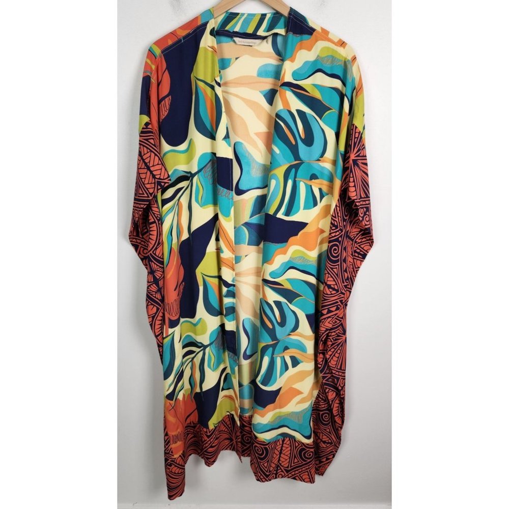 Soft Surroundings Women's Sz. S/M Long Line Open Front Floral Kimono